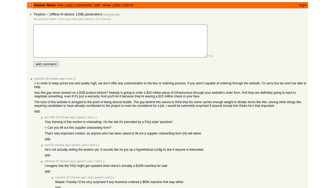 Screenshot of Hacker News comments page
